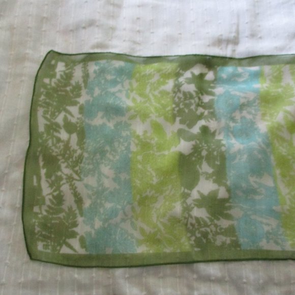 1960s sheer green & blue scarf - Picture 4 of 6
